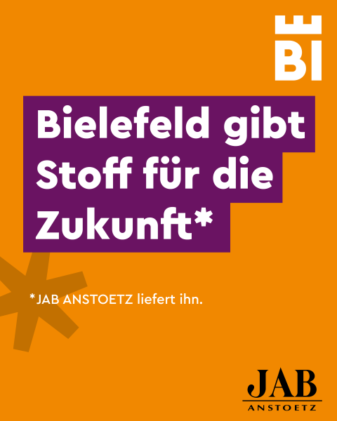 Bielefeld-Kampagnen-Spruch auf farbigem Hintergrund