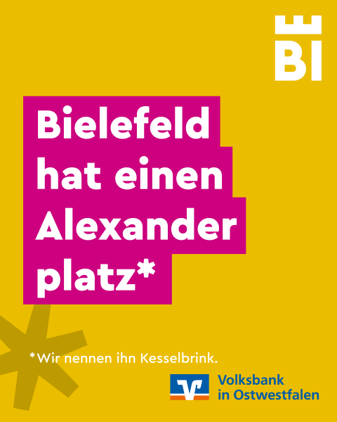 Bielefeld-Kampagnen-Spruch auf farbigem Hintergrund