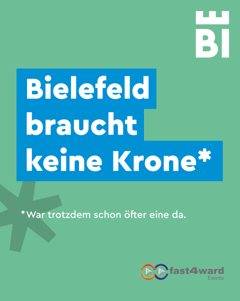 Bielefeld-Kampagnen-Spruch auf farbigem Hintergrund