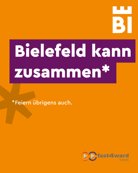 Bielefeld-Kampagnen-Spruch auf farbigem Hintergrund