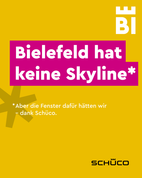 Bielefeld-Kampagnen-Spruch auf farbigem Hintergrund