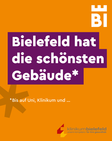 Bielefeld-Kampagnen-Spruch auf farbigem Hintergrund