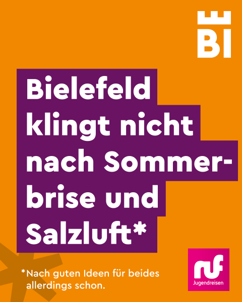 Bielefeld-Kampagnen-Spruch auf farbigem Hintergrund