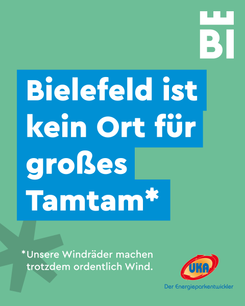 Bielefeld-Kampagnen-Spruch auf farbigem Hintergrund