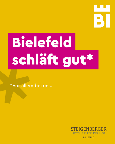 Bielefeld-Kampagnen-Spruch auf farbigem Hintergrund