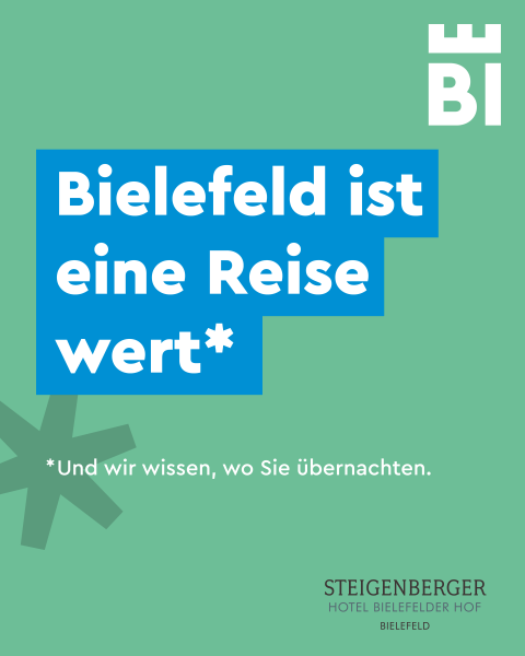 Bielefeld-Kampagnen-Spruch auf farbigem Hintergrund