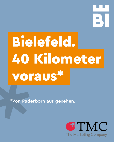 Bielefeld-Kampagnen-Spruch auf farbigem Hintergrund