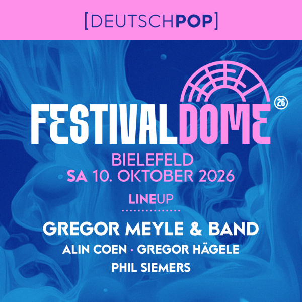 blaue Kachel mit Textinfos zum Deutschpop-Tag beim Festival Dome