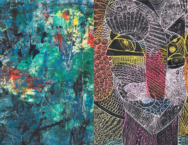 Links: " Forêt de Lumière"  -  Rechts: "Leises Universum"