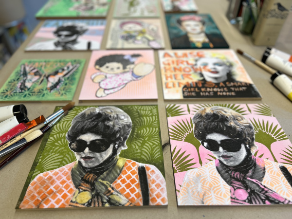 Collage-Portraits von weiblichen Personen, Comicfiguren, Tieren und berühmten Persönlichkeiten