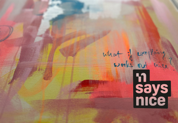 Abstraktes Bild in gelb, pink und mauve