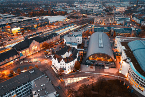 Luftaufnahme Stadthalle Bahnhof
